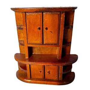 Vintage DTD Norfolk Wooden Doll Furniture -China Cabinet W Working Doors/Shelves